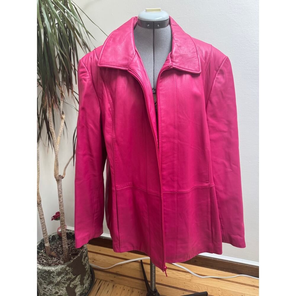 Wilsons Leather Magenta Pink Zip-Front Leather Jacket - Plus Size 3X